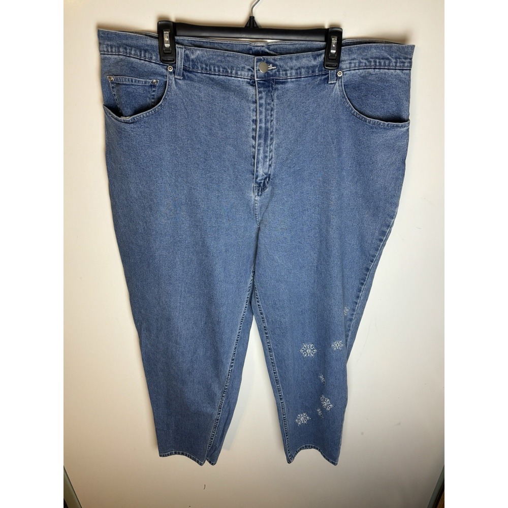 Quacker Factory Denim Jeans 24 Stretch Snowflake Stars Blue Plus
